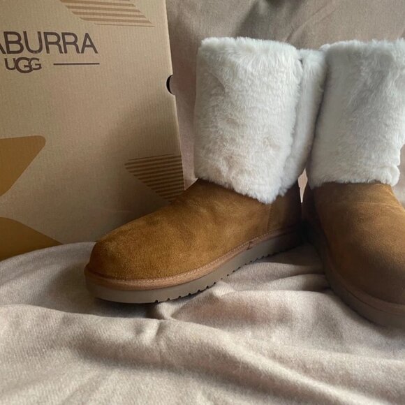 NEW KOOLABURRA BY UGG AUBREI SHORT CHESTNUT SUEDE FUR WOMEN'S BOOTS SIZE US 9 - Picture 9 of 13